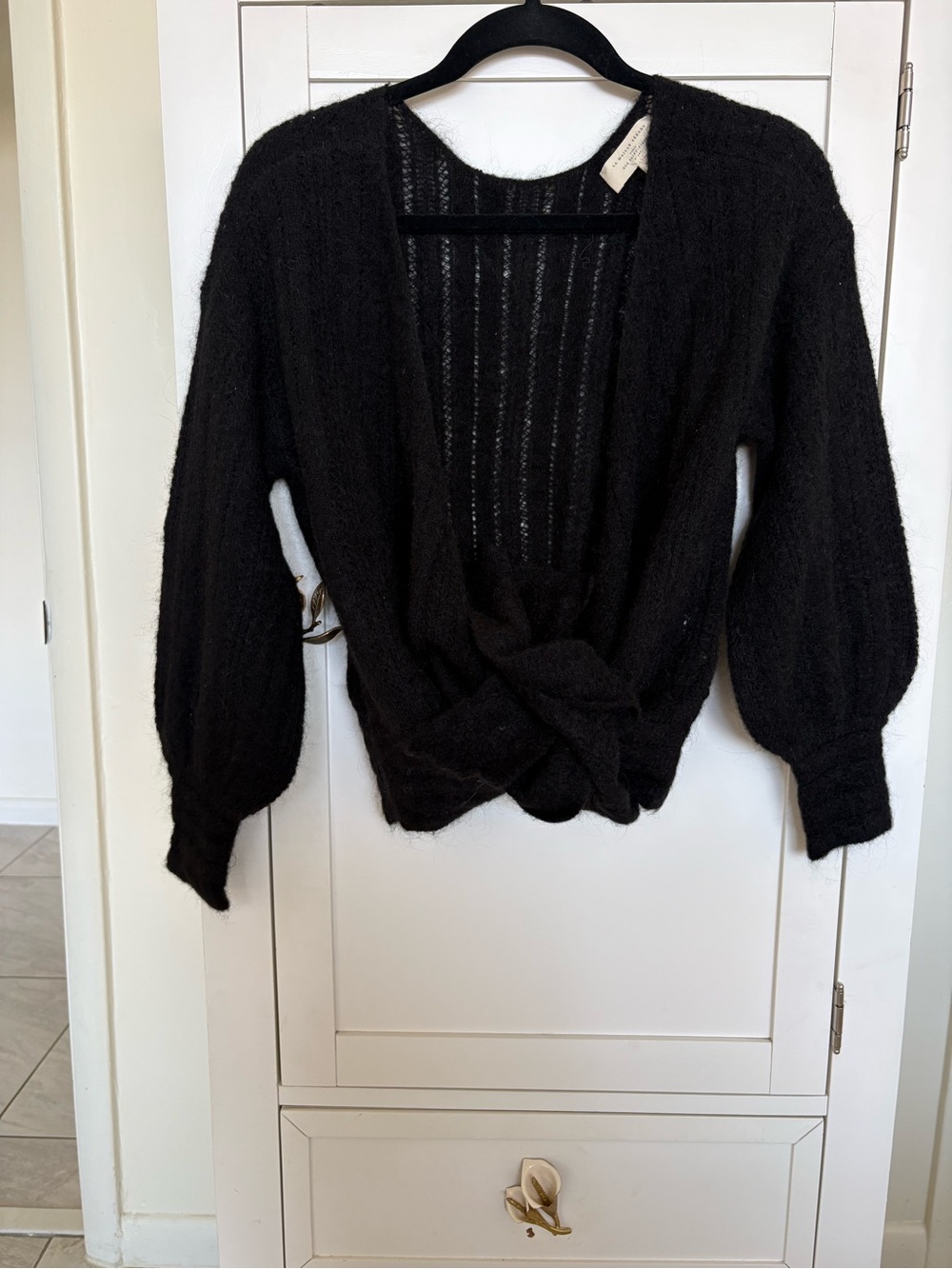Sezane Black Knitted Twist-Front Cardigan
